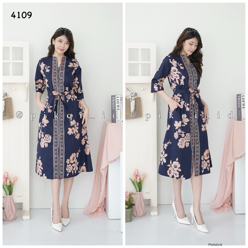 RB2 Dress panjang wanita batik full kancing / Tunik batik wanita modern motif wayang / long dress