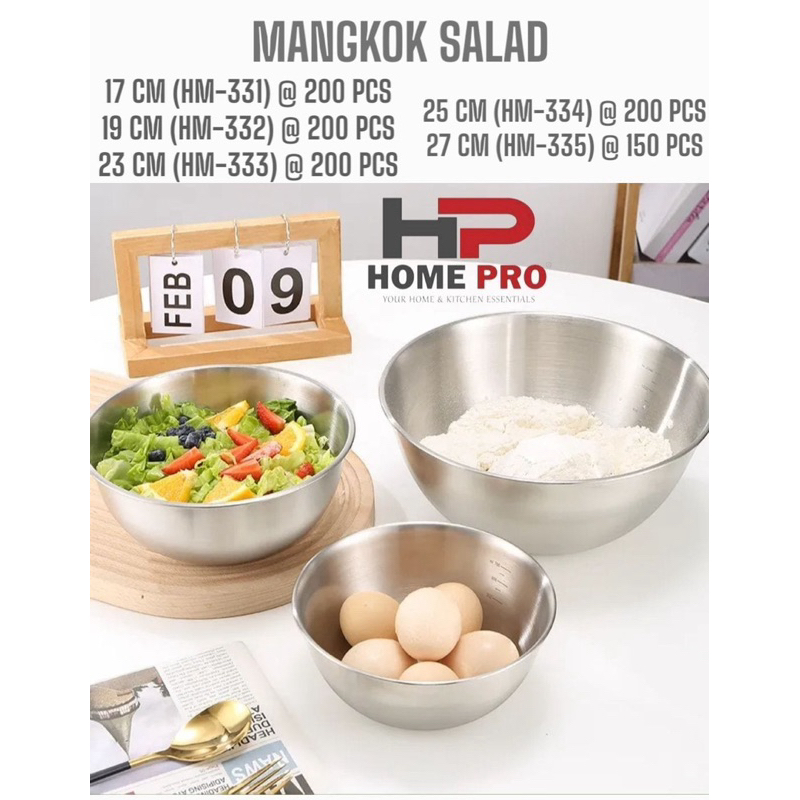 Mixing Bowl Stainless Steel / Mangkok Salad Korea / Mangkok Adonan Stainless Set / Baskom Dalam Stai