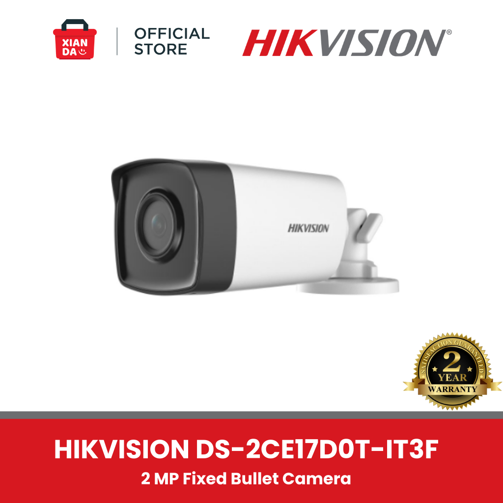 DS-2CE17D0T-IT3F - HIKVISION TURBO ANALOG HD 2MP IR 40M FIXED BULLET OUTDOOR CAMERA ORIGINAL GARANSI