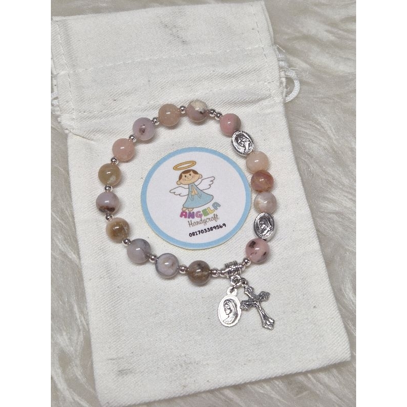 gelang rosario batu pink opal