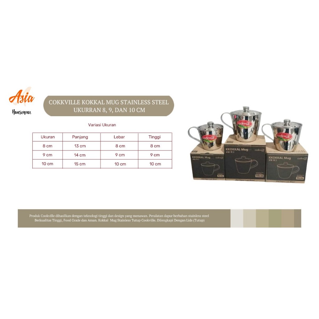PROMO COOKVILLE MUG STAINLESS STEEL W/COVER KOREA