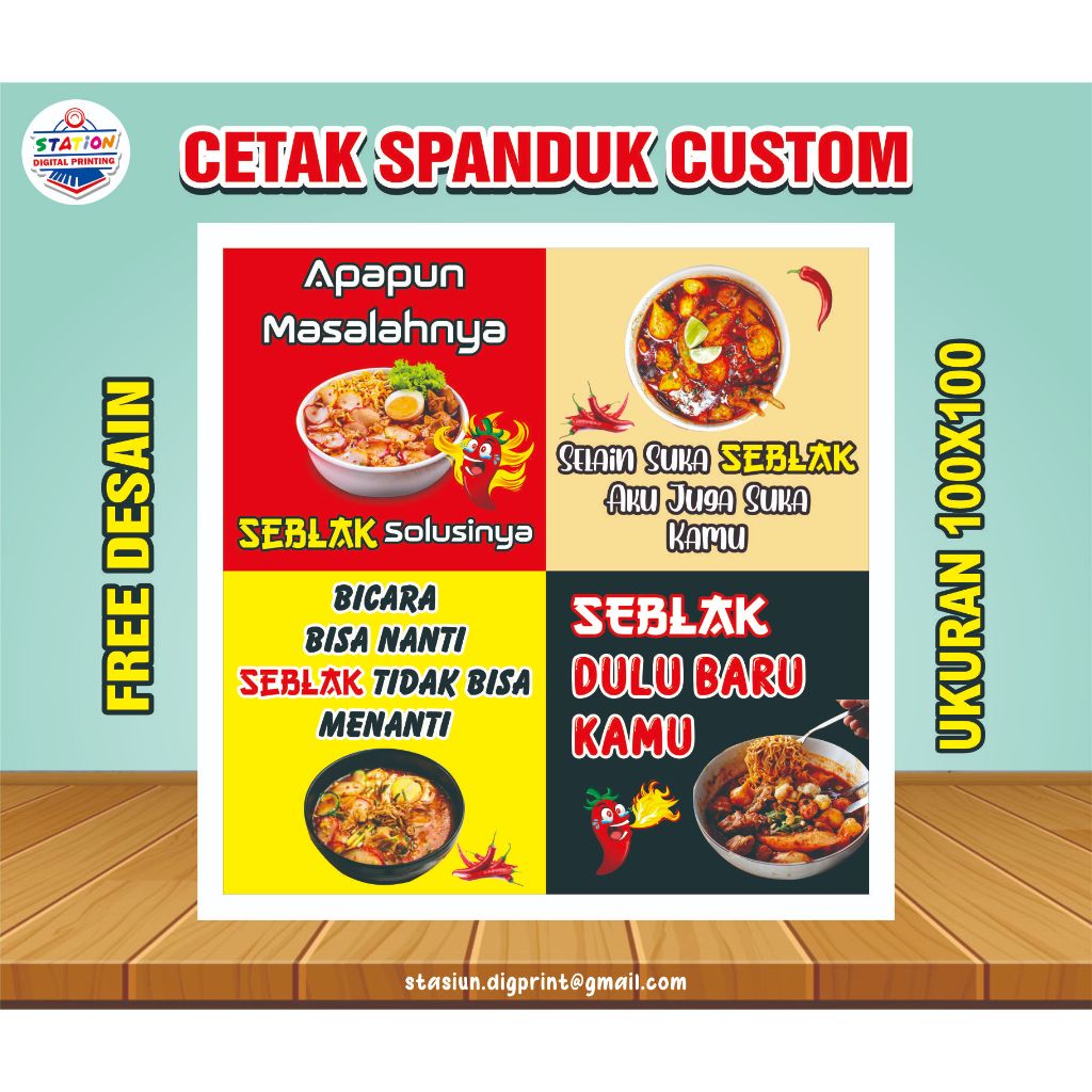 SPANDUK BACKDROP SEBLAK CUSTOM FREE DESAIN