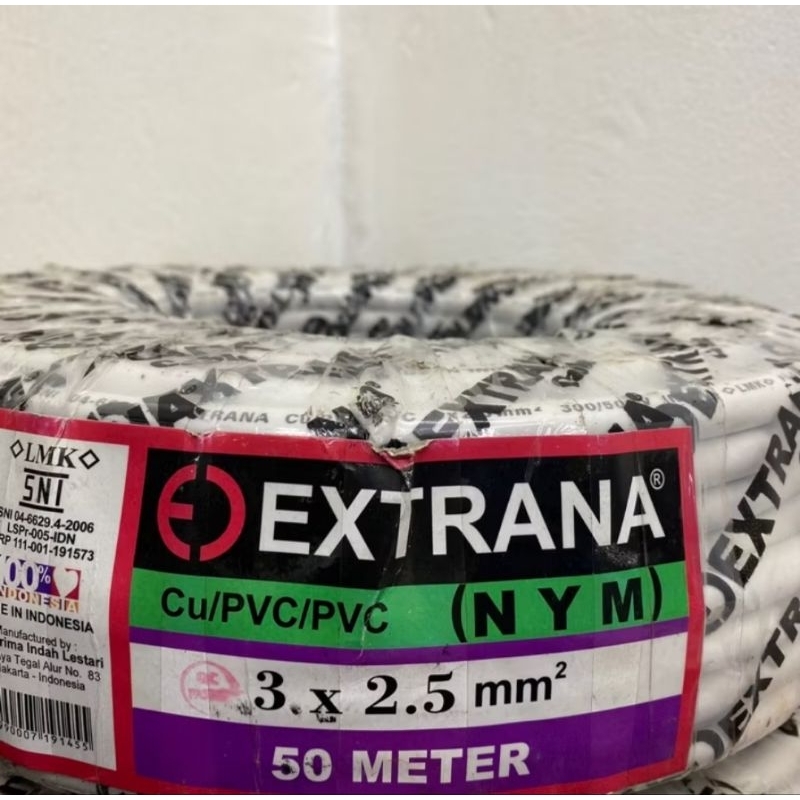 Kabel extrana kawat tembaga 3X2,5/Kabel NYM Extrana NYM 3X2.5 Panjang 50 meter/Roll