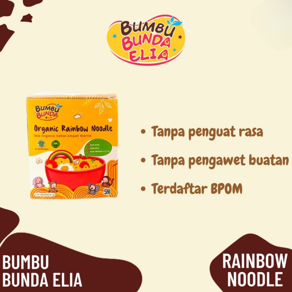 

Bumbu Bunda Elia Organic Rainbow Noodle MPASI / Mie Organik MPASI / Mie Bayi / Mie Anak