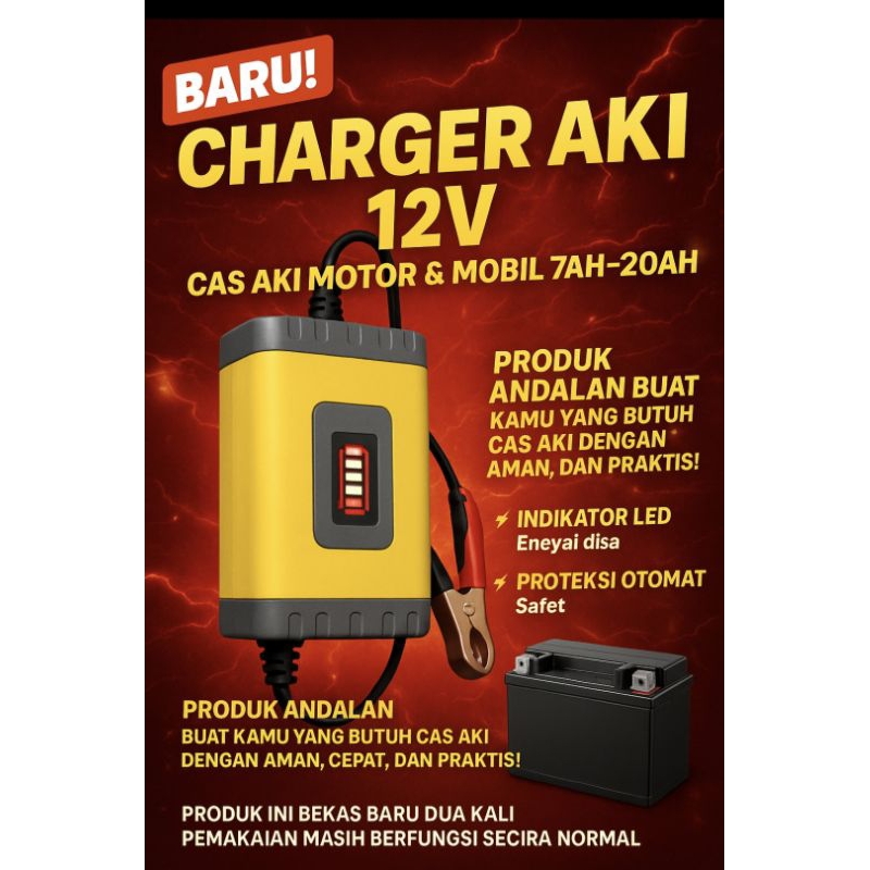 Charger Aki 12V  untuk Motor & Mobil - 7AH hingga 20AH bekas