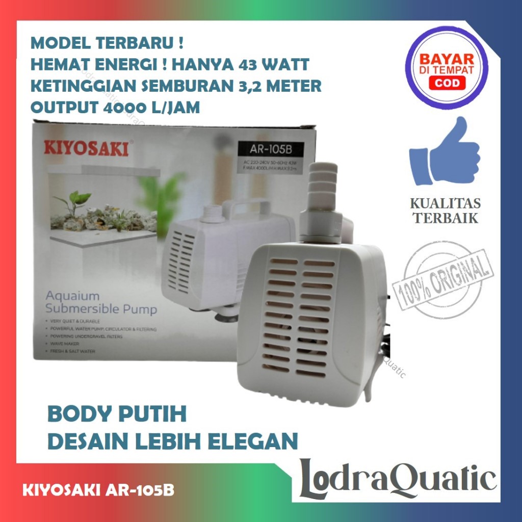 PROMO MURAH KIYOSAKI AR 105 B POMPA KOLAM IKAN NAIK 3,2 METER POMPA 4000 LITER PER JAM 43 WATT POMPA