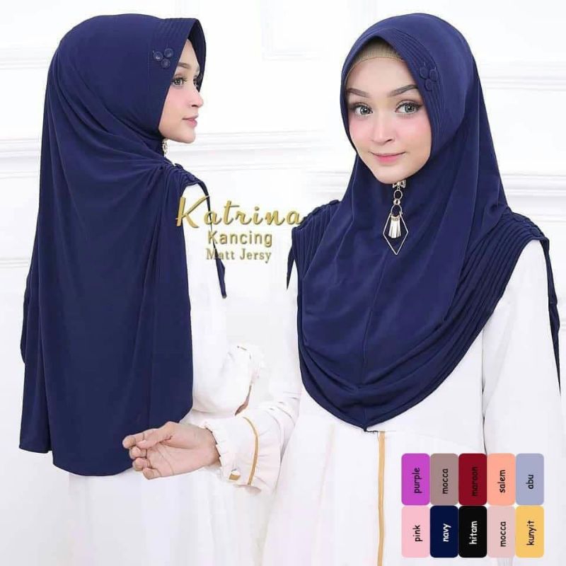 jilbab hijab krudung katrina kancing jersey premium jilbab bergo katrina kancing instan terbaru