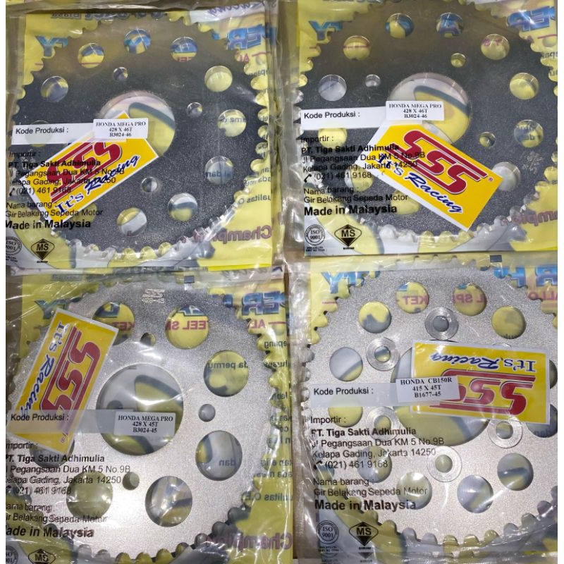 GIR GEAR BELAKANG SSS MEGAPRO / CB150R 4 HOLE/ VERZA / TIGER / SONIC / SUPRA GTR CHROME UKURAN : 415