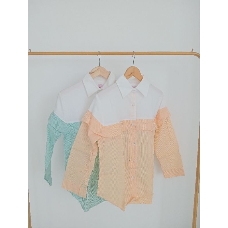 kemeja kombinasi polos kotak-kotak