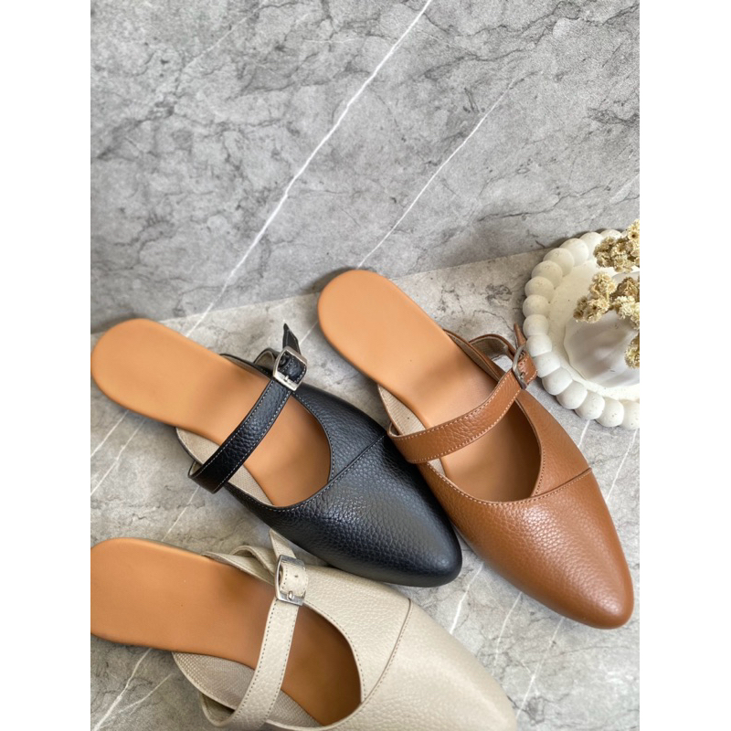 Tutong Wanita Flat Kulit Asli - Tutong Kulit dainira - Tutong Flat Kulit Sapi asli