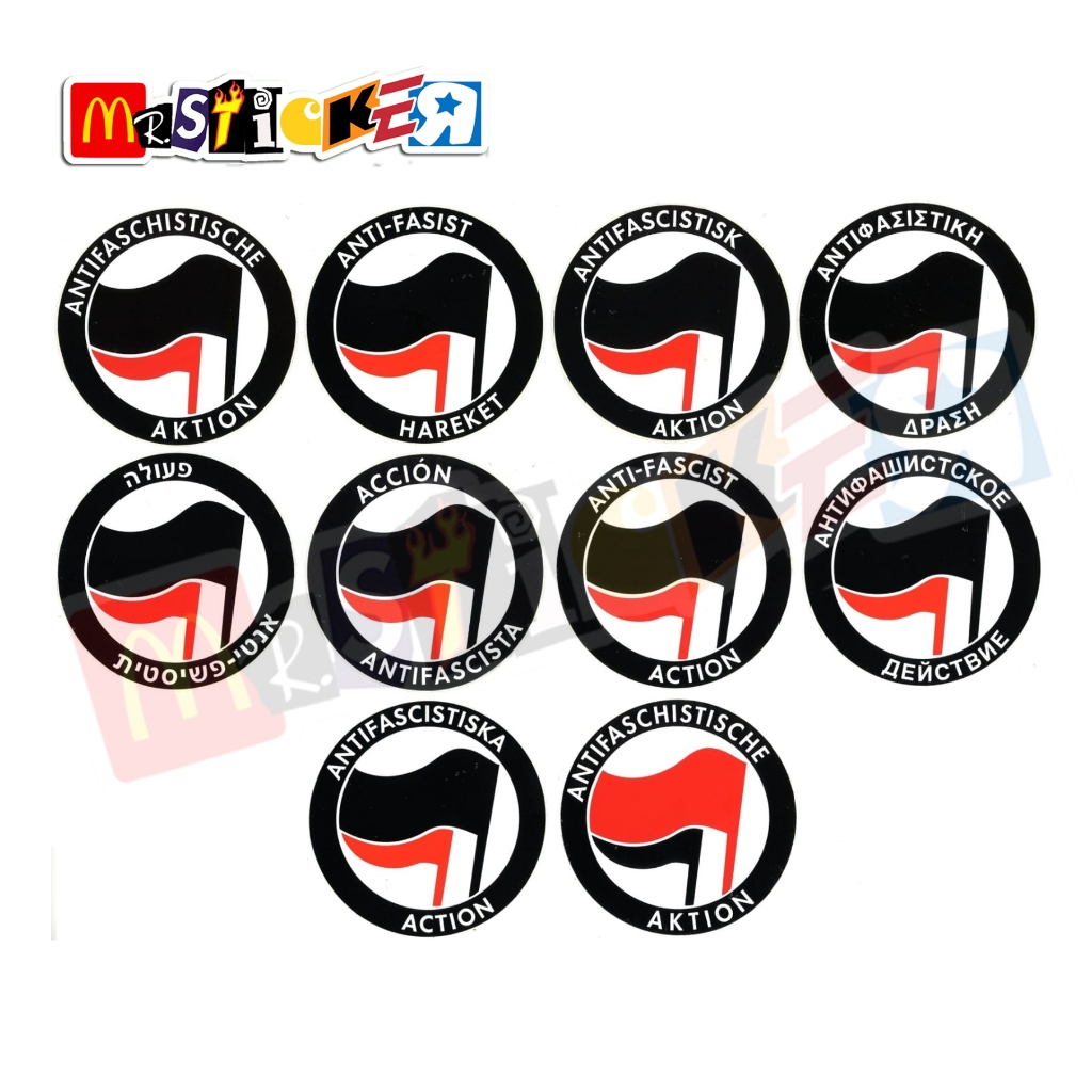 

sticker Antifaschistische aktion logo rounded stiker antifa movement worldwide anti fascist action