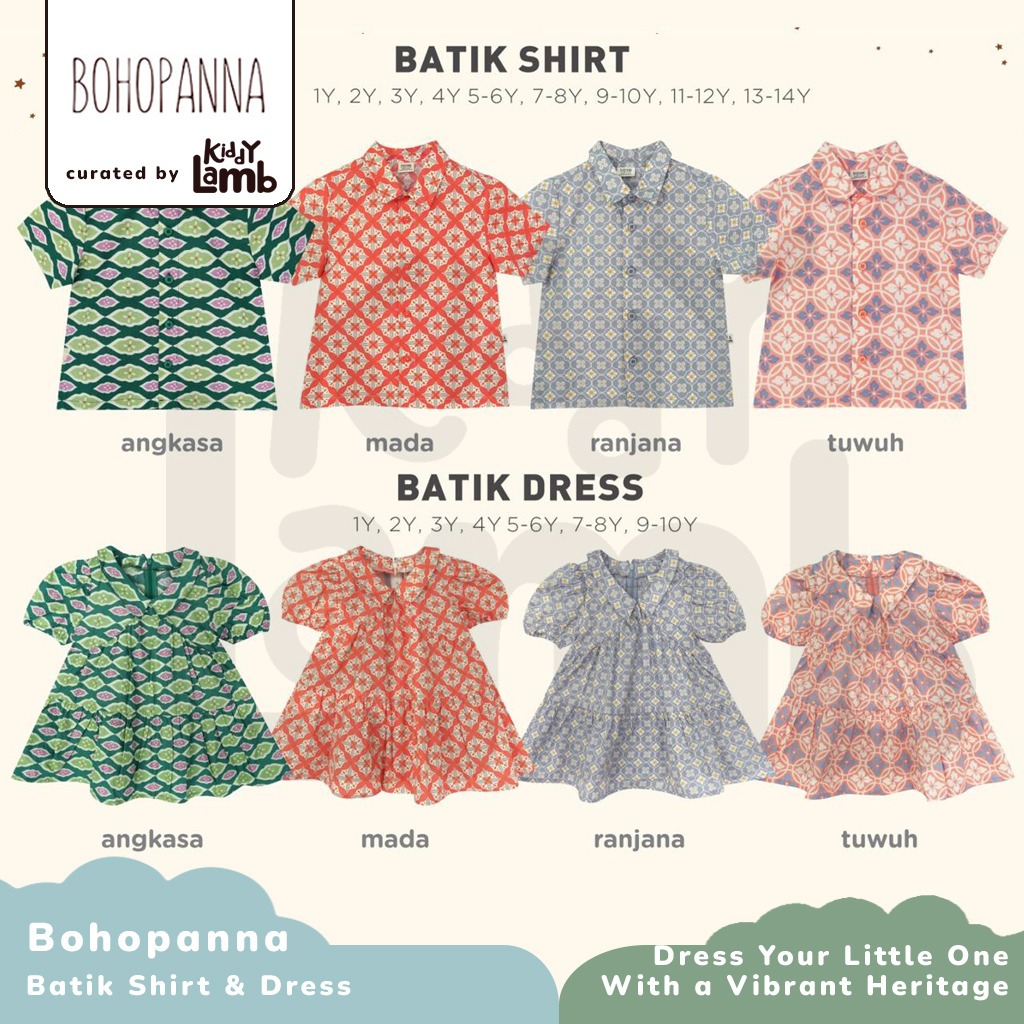 Bohopanna Short Batik & Batik Dress / Kebaya Baju Sekolah Anak Laki Perempuan 1-14 Tahun / Boy Girl 