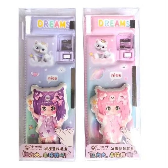 

kotak pensil cewe magnet / kotak pensil warna warni / tempat pensil xiaolingjing 35306-C / tempat pensil magnet