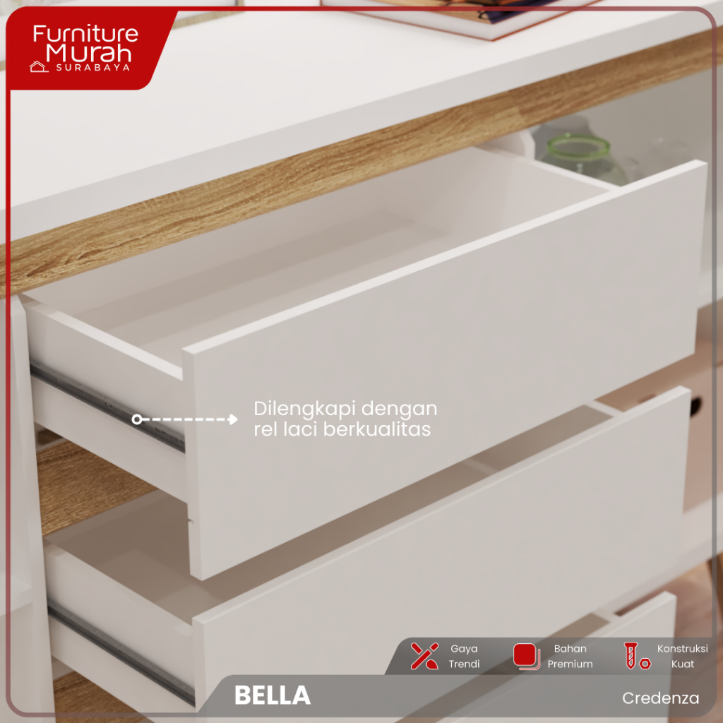 Furniture Surabaya Credenza Bella Kabinet Nakas Laci Perlengkapan Serbaguna