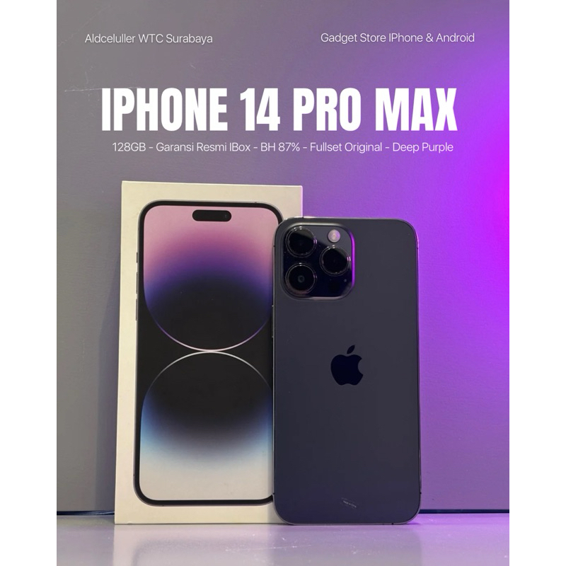 iphone 14 pro max 128gb purple garansi resmi second