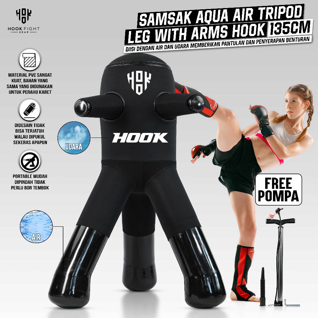 Samsak Berdiri Anak Hook Tripod Leg Aqua Air 135cm Filled Taekwondo Sandsack Silat Sarung Samsak Kar