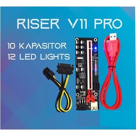 PCIE RISER VERSI 11 Pro 011 10 Kapasitor 12 LED Lights