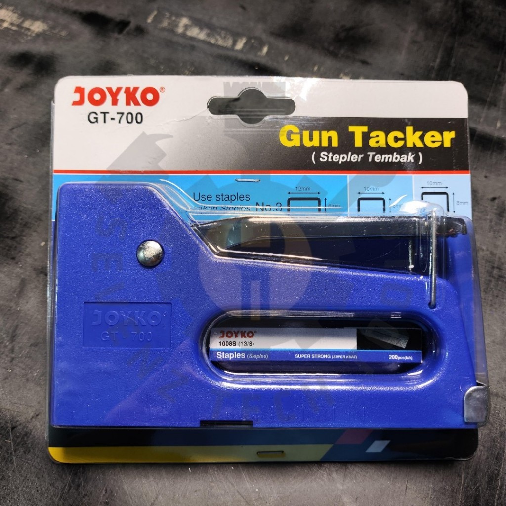 

GUN TACKER / STEPLER TEMBAK JOYKO GT-700 / GUN TACKER / STAPLER TEMBAK JOYKO BIRU GT 700 STAPLER SOFA PRABOT