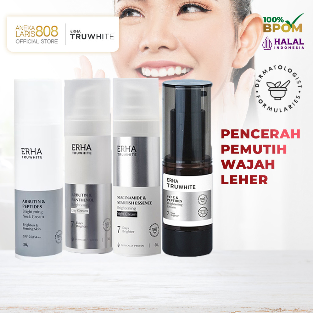 ERHA Pemutih Wajah Leher - Serum Wajah Truwhite Vitamin C + Day + Night + Neck Cream Brightening