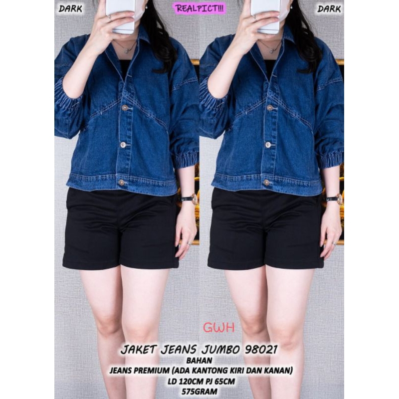 GWH outer wanita jeans denim full kancing premium LD120 pj65 lengan panjang ada karet