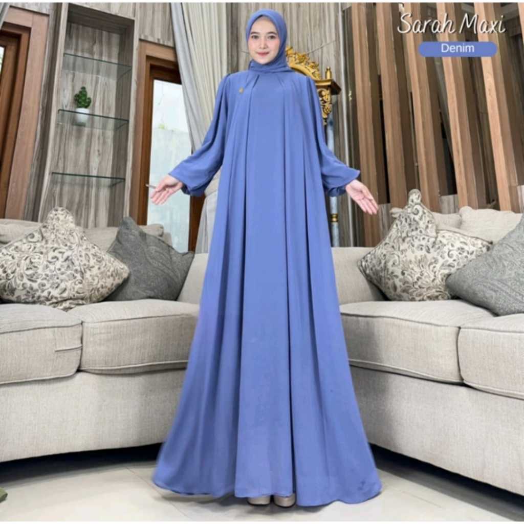 Busana Muslim Wanita Dewasa Sarah Dress Bahan Ceruty Babydoll Warna Burgandy Ukuran Jumbo LD 140 / G