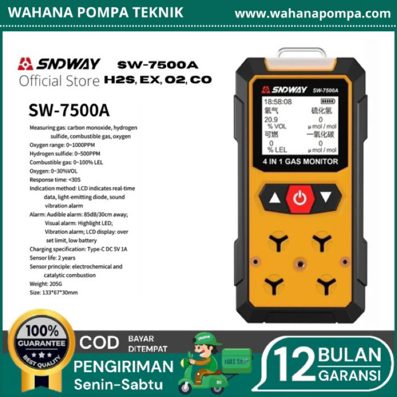 SNDWAY SW-7500A 4in1 gas detector toxic carbon monoxide combustible