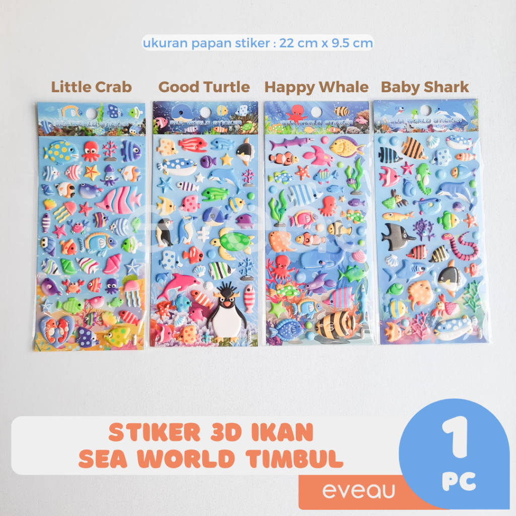 

Sticker 3D Sea World Ikan Fish Aquarium Stiker Timbul Anak Dekorasi Kreatifitas Tempel Dunia Laut Paus Whale Shark Penyu Lumba Pinguin