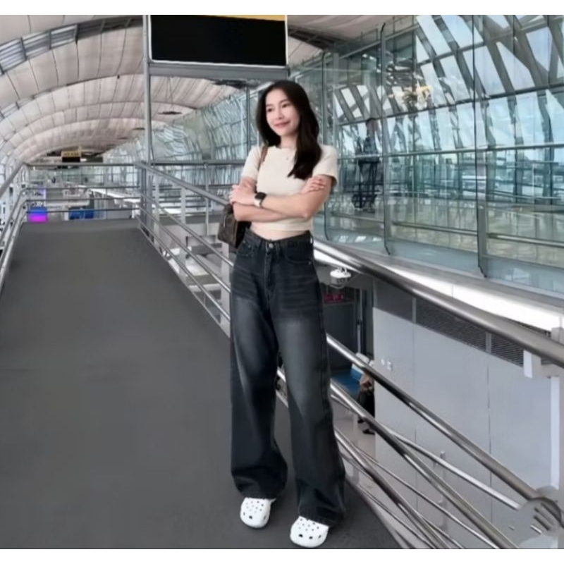 Highwaist Buggy Jeans Hangover Wanita Celana Kulot Jeans Loosepant Gombrong Celana Wanita