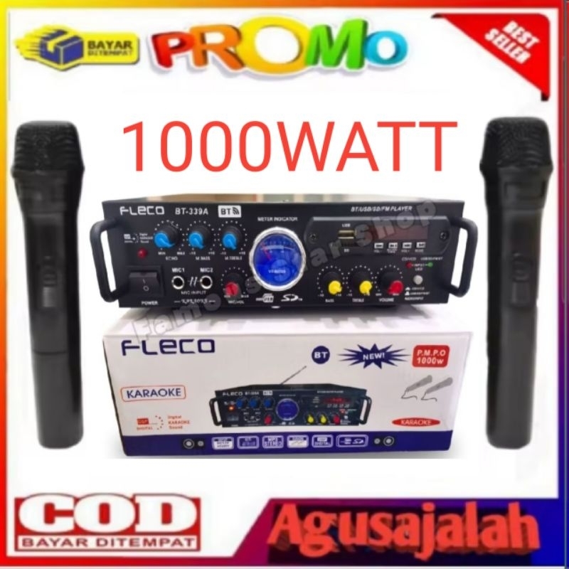 DUO MIC 1000 WATT AMPLIFIER MOBIL AMPLIFIER RUMAHAN BONUS MICROPHONE BLUETOOTH RADIO EQ HOME THEATRE