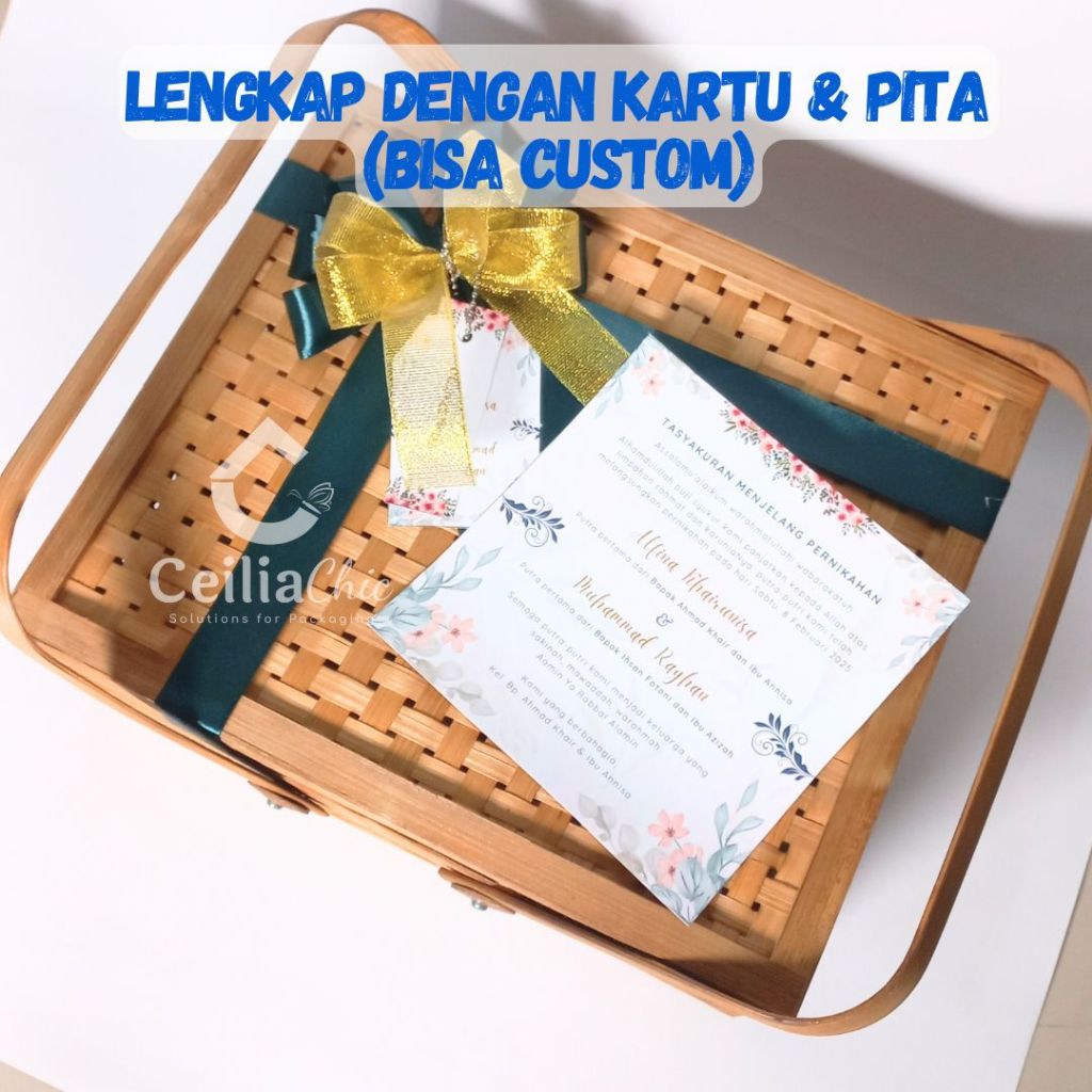 Box kotak keranjang anyaman bambu eksklusif dengan kartu / Wadah hantaran ater ater nasi berkat