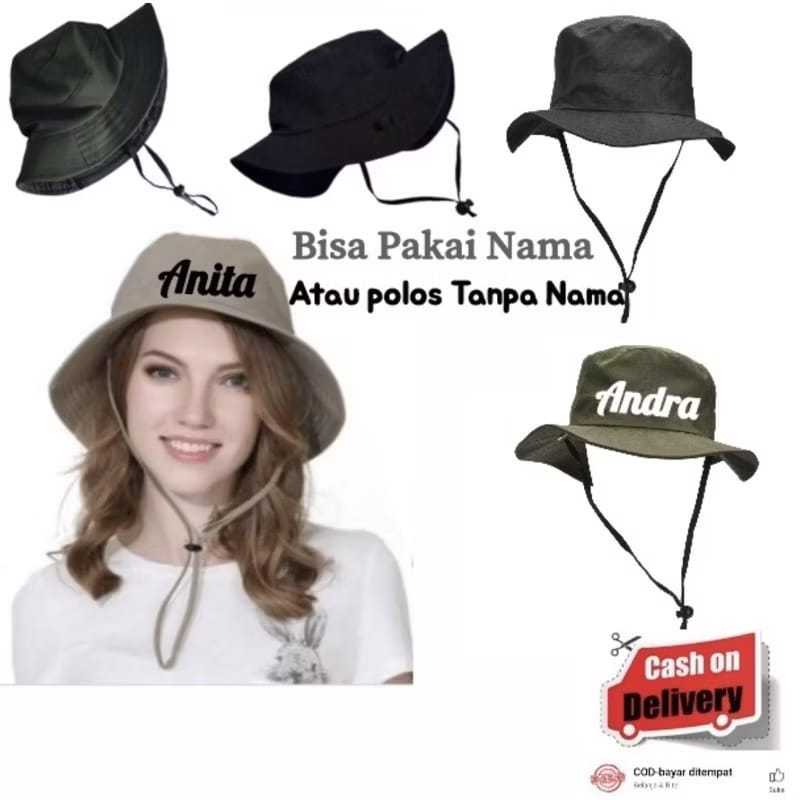 Topi Rimba Dewasa Topi Keplek Topi Rimba Bucket Hat Bordir Nama