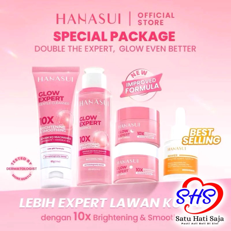 HANASUI SKINCARE - PAKET GLOW EXPERT 5 in 1 (PINK) - Kemasan Pouch