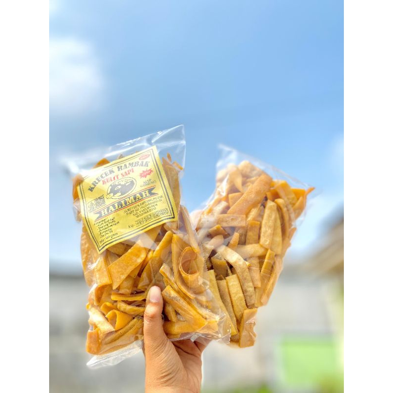 

Krecek Rambak Kulit Sapi/Krupuk Kulit Mentah/Krupuk Kulit Sapi Varian Stik Lebar Mekar Sempurna 500gram