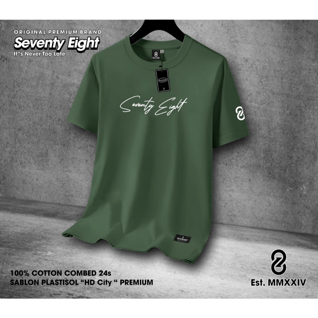 Kaos Pria Seventyeight Baju Kaos Pria Distro Kasual Katun Combed 24s Hijau Army Srt05