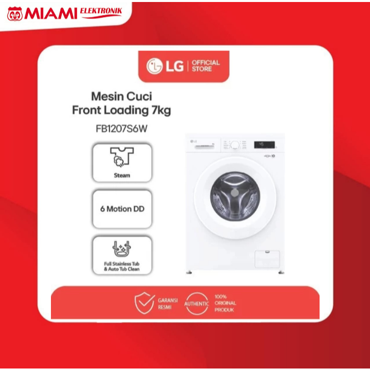 LG FB1207S6WB Mesin Cuci 7 kg Front Loading 6 Motion Inverter Direct Drive dengan Smart Diagnosis