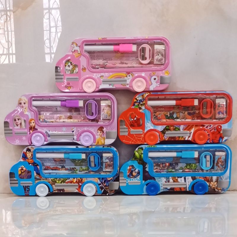 

Set Kotak Pensil Kaleng Anak Sekolah Mobil Tempat Pensil Aneka Karakter / Pencil Case Set