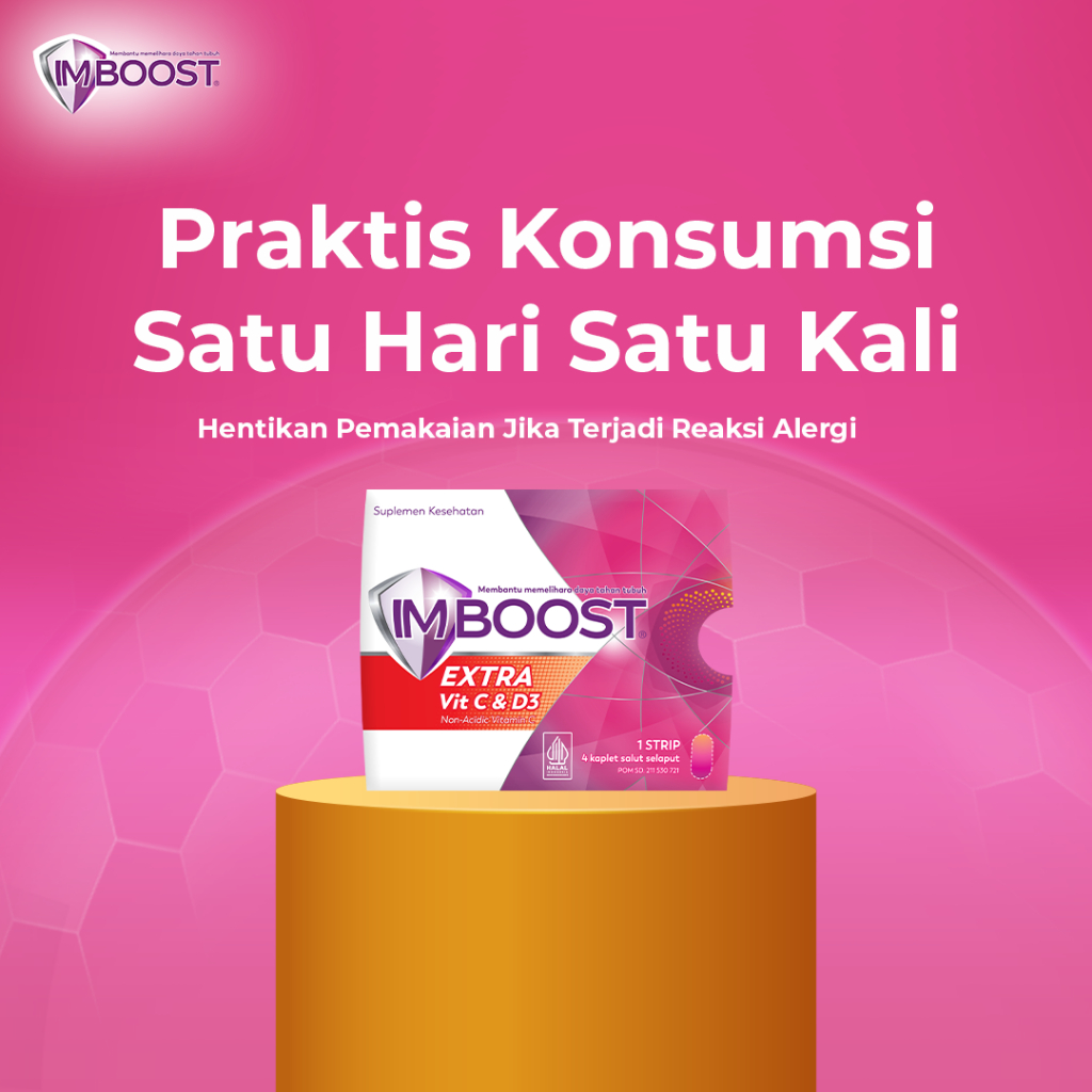 Imboost Extra Vit C & D3 Suplemen Tablet Daya Tahan Tubuh Non-Acidic Vitamin C isi 3 Strip @4 Kaplet