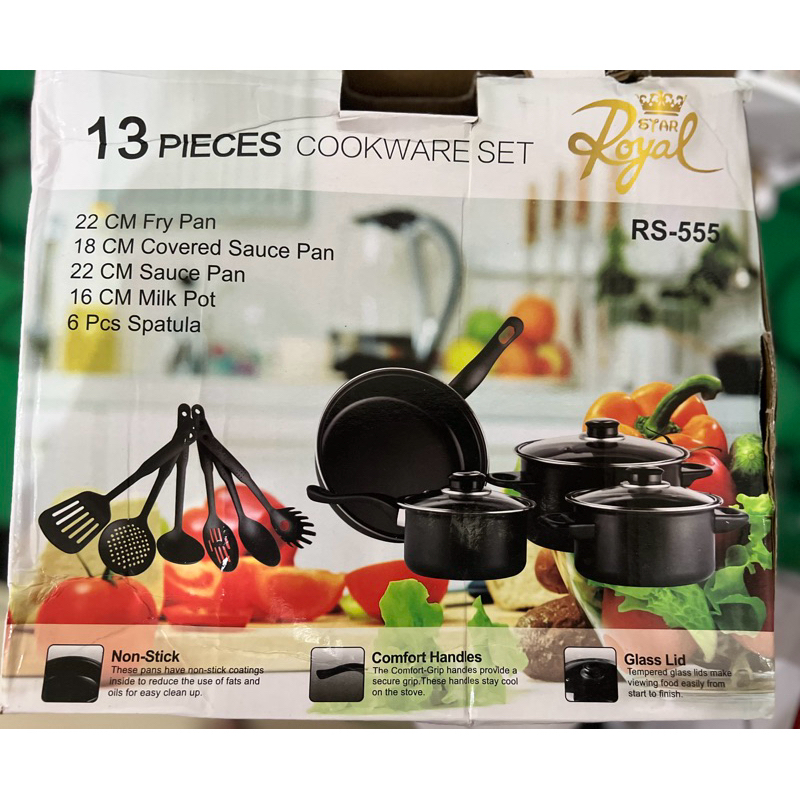 COOKWARE SET 13 PIECES FRYPAN SAUCEPAN MILKPOT SPATULA