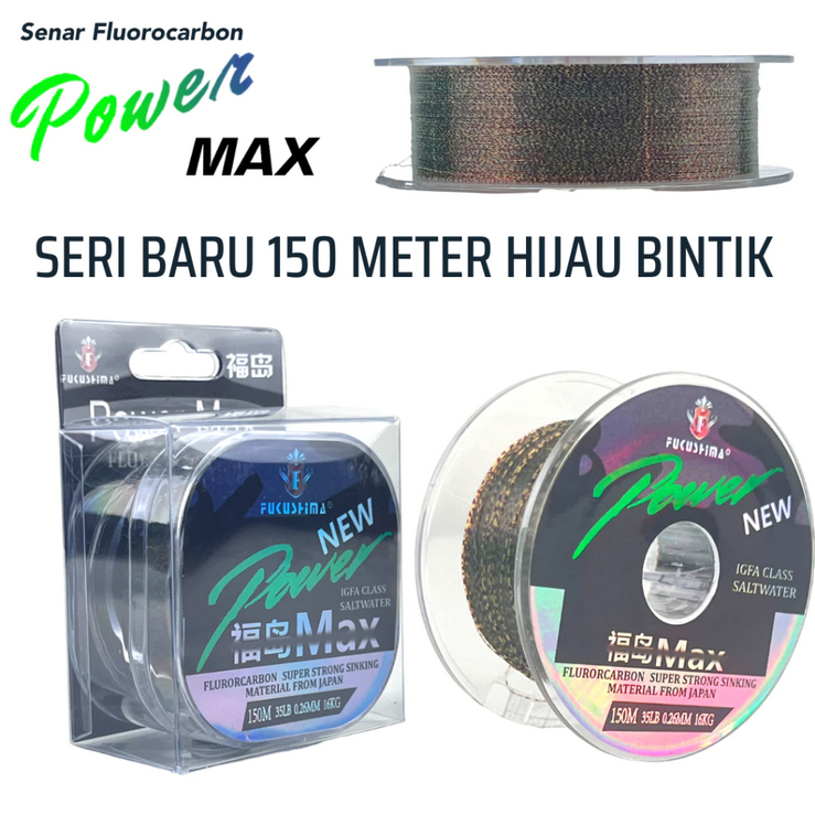 Senar FUKUSHIMA Power Max 150 Meter Fluorocarbon- Warna Hijau Bening Bitik