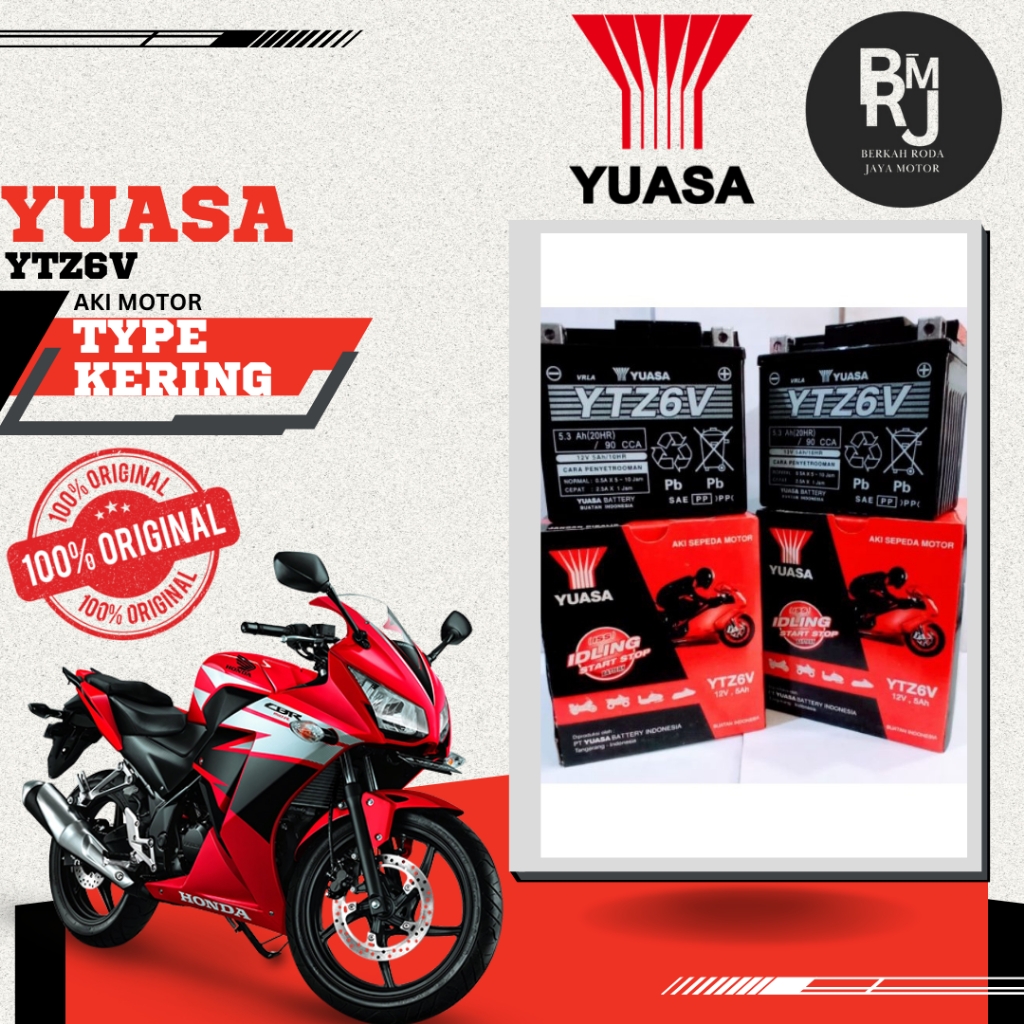 ACCU YUASA YTZ6V // ACCU full KERING // ACCU MOTOR VARIO 125, VARIO 150, PCX