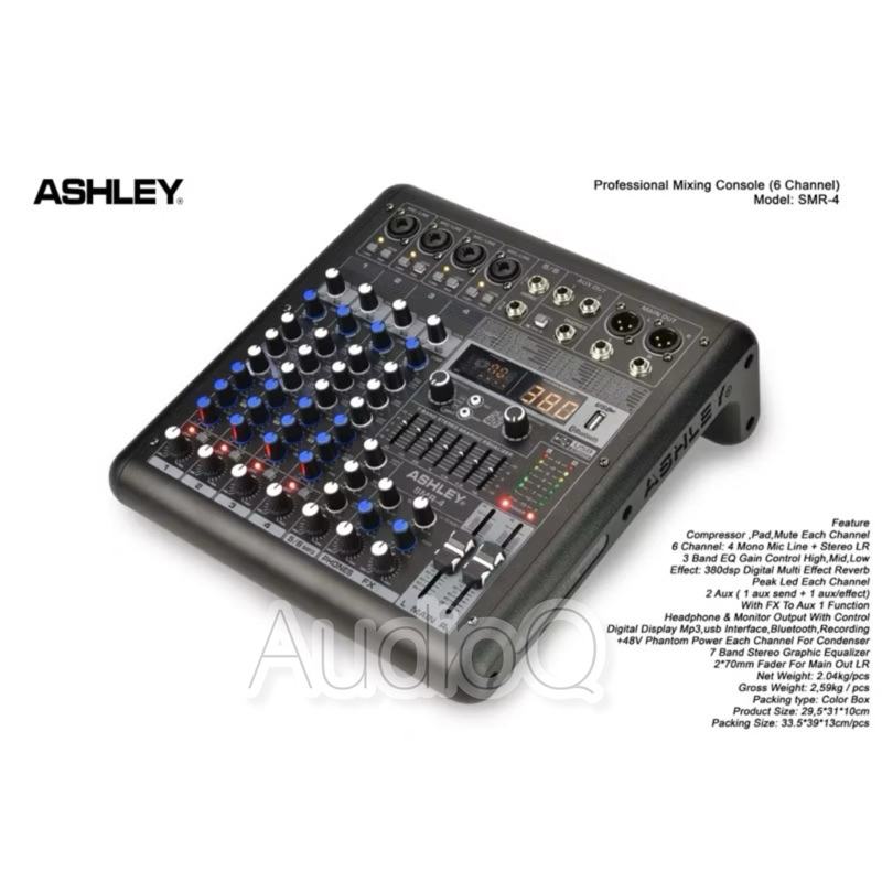 MIXER AUDIO ASHLEY SMR 4/ SMR4/ SMR-4 4CHANNEL USB BT MP3