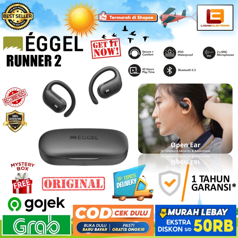 Eggel Runner 2 Open Ear Air Conduction Sports Earphone Garansi Resmi