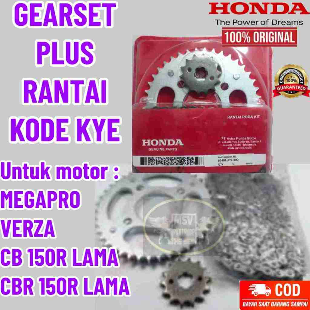 ASLI GEAR SET+RANTAI KODE-KYE ORI HONDA MEGAPRO/VERZA/CB 150 R LAMA KUALITAS ORIGINAL HONDA PRESISI 
