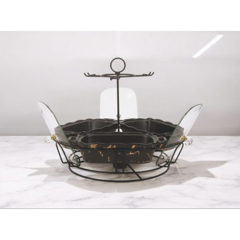 Prasmanan Vicenza dengan Rak tipe Zola Bm917 Hitam Marmer, 3 Mangkuk saji Vicenza ideal sebagai alat