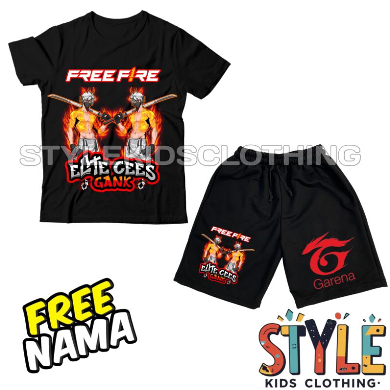 BISA COD Kaos Anak Celana Anak Elite Cees Gank Free Fire Karakter Pedang Katana Samurai Free Nama/T-