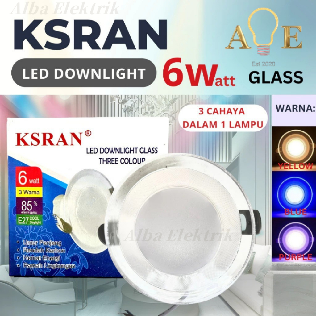 Lampu Downlight / Panel LED/Lampu Plafon/Lampu Downlight LED 3 Warna 6 Watt/Kuning Biru Ungu