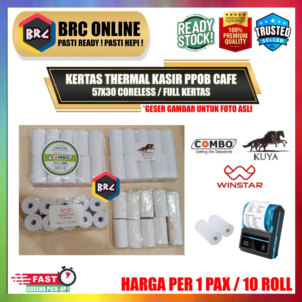 

[1 PACK] Kertas Thermal Kasir 57x30 (mm) Coreless Tanpa Core Struk PPOB EDC Print UMKM BRILINK