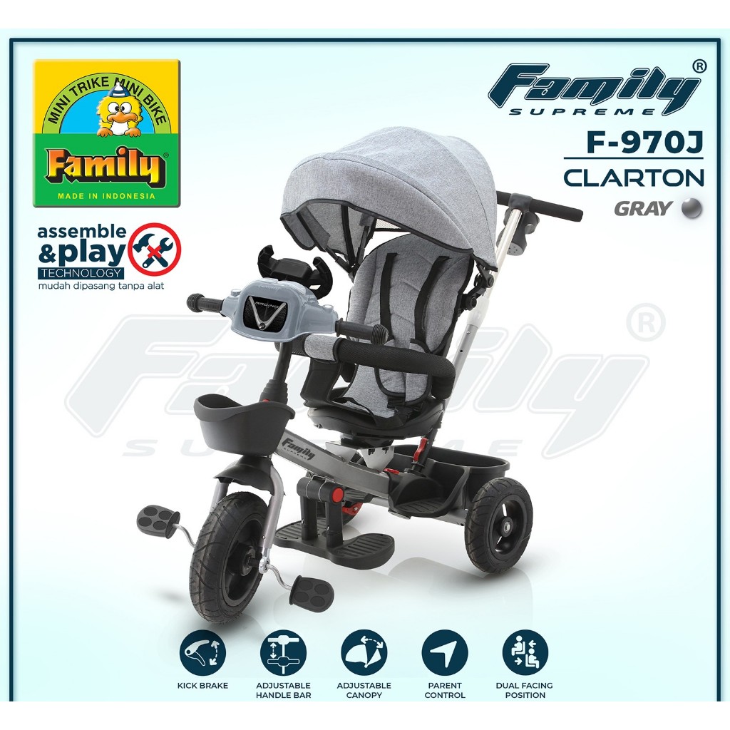 Family Clarte F960 & Family Clarton F970J Sepeda Roda Tiga Anak Ban Karet Stroller Mode