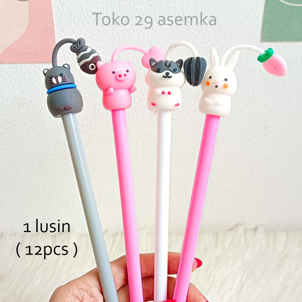 

12PCS SELUSIN PULPEN GEL ANIMAL KARET ALAT TULIS LUCU PEN KARAKTER UNIK PULPEN ALAT TULIS SEKOLAH