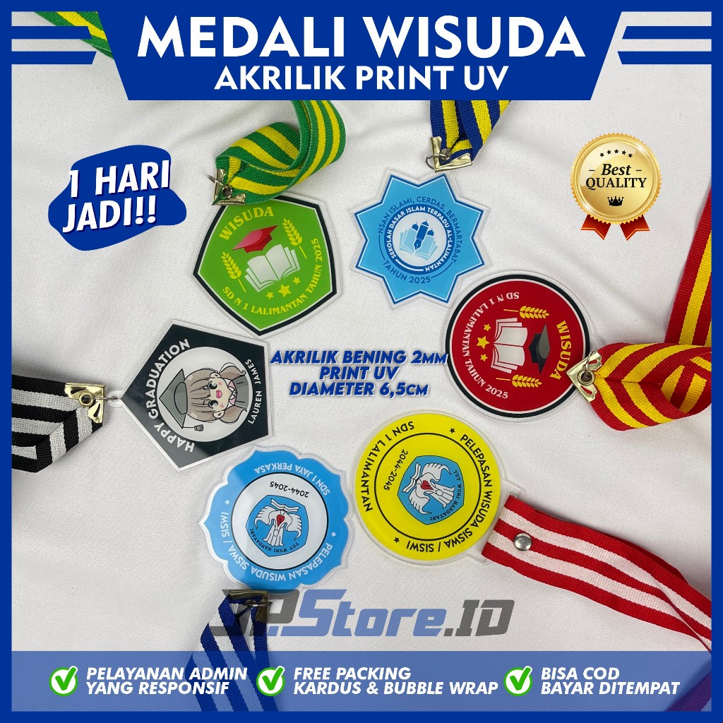 MEDALI CUSTOM - MEDALI WISUDA JUARA SIAP PAKAI - Mendali Akrilik Print UV